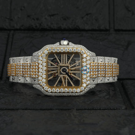 Dual Tone Skeleton Moissanite Watch Gift For Him
