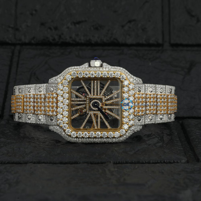 Dual Tone Skeleton Moissanite Watch Gift For Him