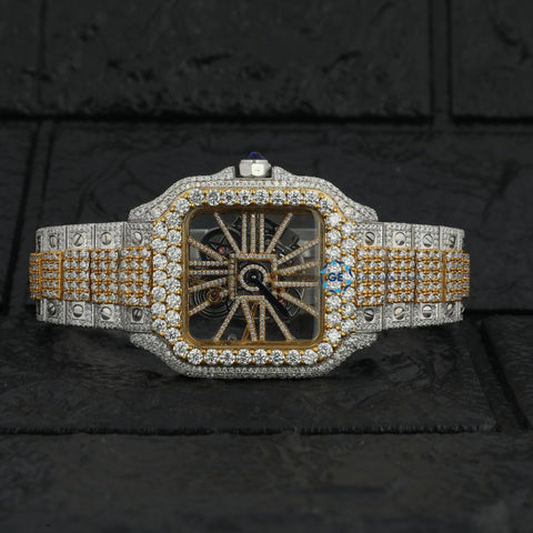 Dual Tone Skeleton VVS1 Moissanite Watch Gift For Him