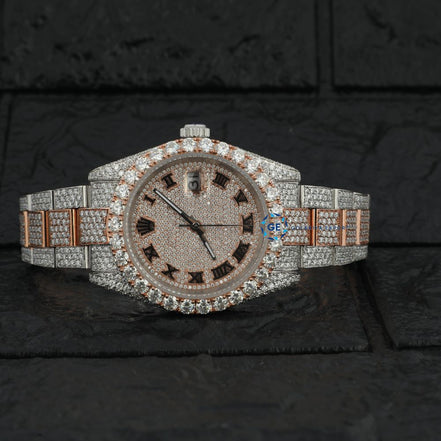Roman Dial Stainless Steel Datejust Colorless Moissanite Wrist Watch