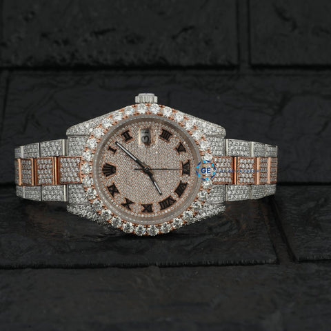 Roman Dial Stainless Steel Datejust Colorless Moissanite Wrist Watch