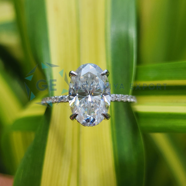 14K White Gold Oval Cut Lab Grown Diamond Engagement Ring
