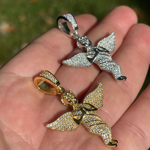 Iced Out Praying Baby Guardian Angel Pendant