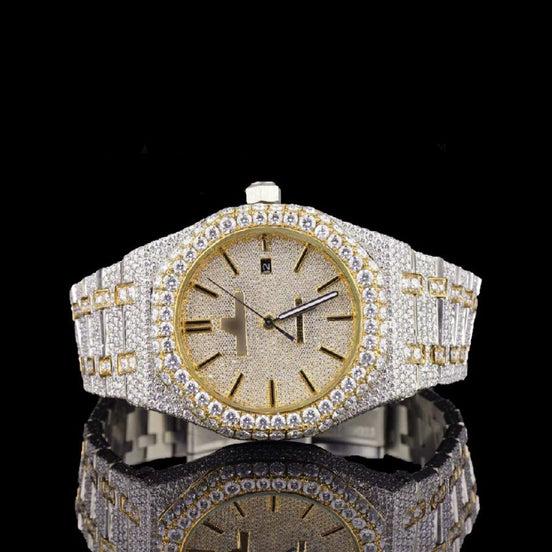 Dual Tone Iced Out Moissanite Watches