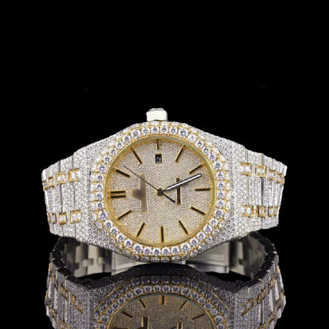 Dual Tone Iced Out Moissanite Watches