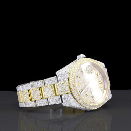 Dual Tone Roman Dial Iced Out Moissanite Expensive Watch