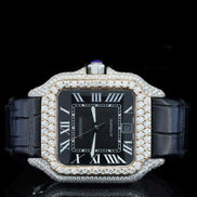 Black Color Roman Numeric Leather Belt Moissanite Watch