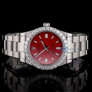 Elegant Red Dial Moissanite Diamond Automatic Watch