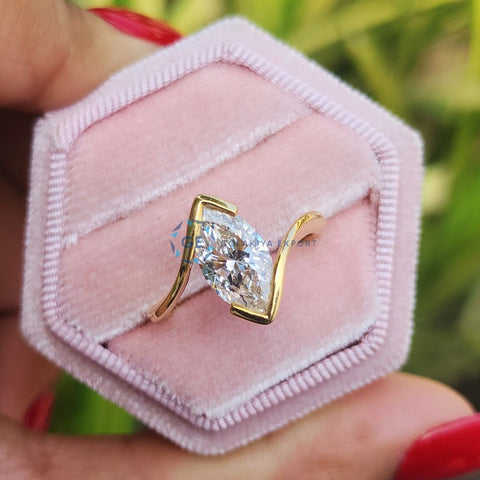 Half Bezel Set Marquise Cut Solitaire Lab Grown Diamond Ring