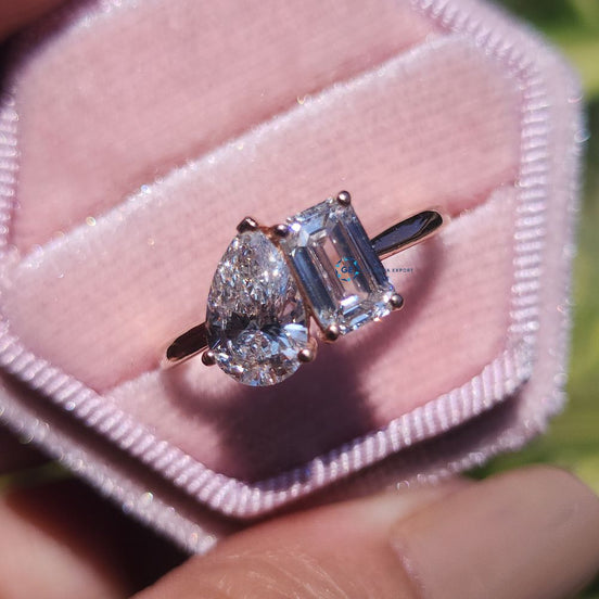 Pear & Emerald Cut Lab Grown Diamond Toi Et Moi Engagement Ring