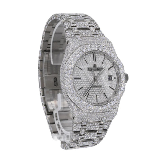 Fully Iced Out Black Stick Moissanite Automatic Watch For Men's