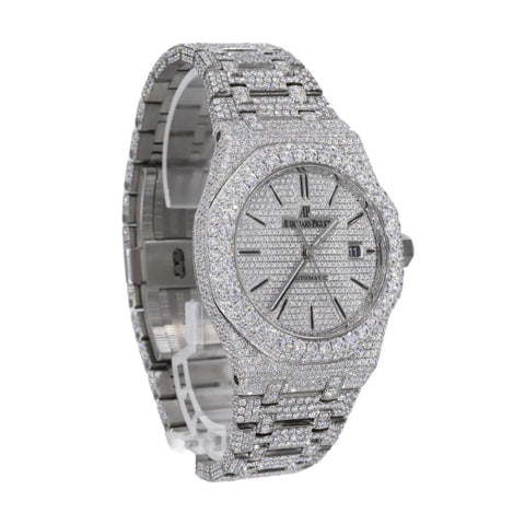 Fully Iced Out Black Stick Moissanite Automatic Watch For Men's