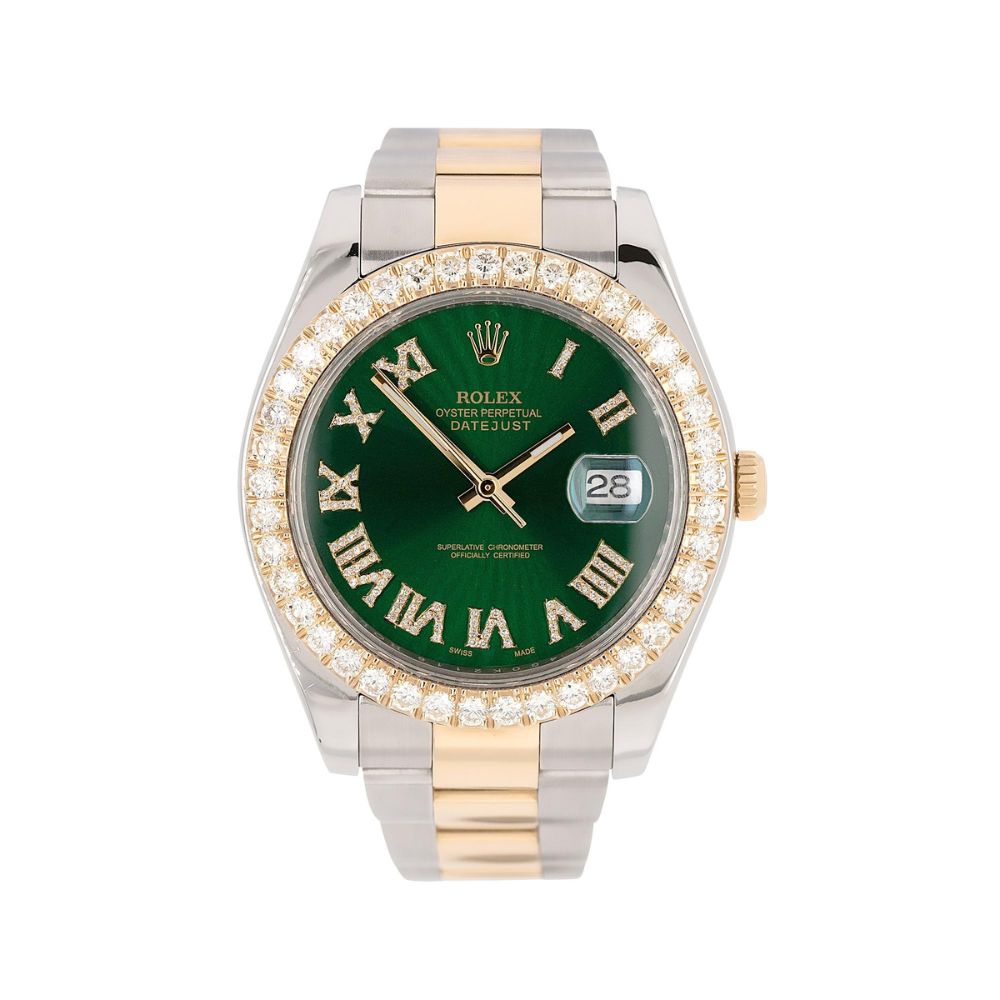 Stainless Steel Green Dial Moissanite Watch