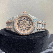 Rose & White Moissanite Handmade Skeleton Hip Hop Watch