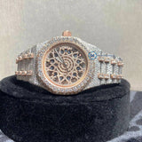 Rose & White Moissanite Handmade Skeleton Hip Hop Watch