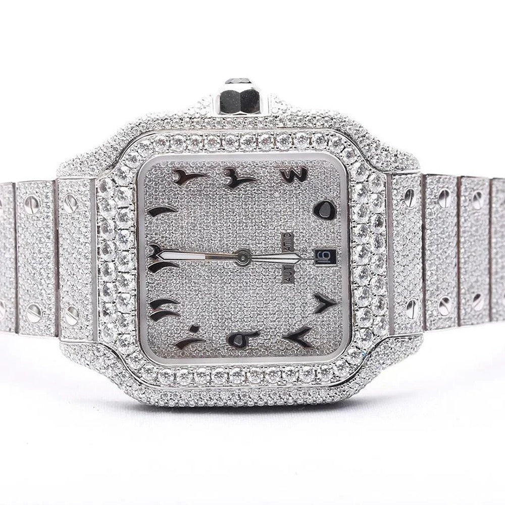 Arabic Dial Moissanite Automatic Full White Wrist Watch