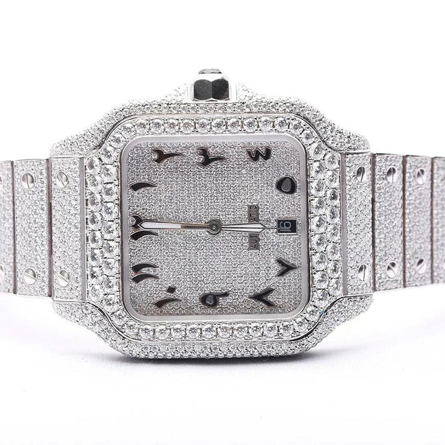 Arabic Dial Moissanite Automatic Full White Wrist Watch