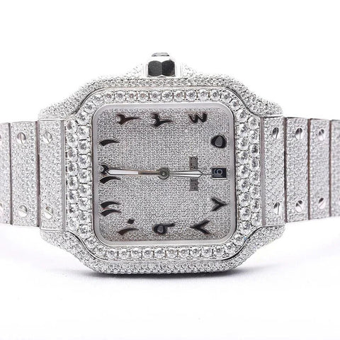 Arabic Dial Moissanite Automatic Full White Wrist Watch
