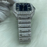 Blue Dial Fully Iced Out Moissanite Watch For Men's