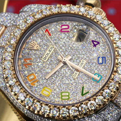 Moissanite Two Tone Rainbow Digit Hip Hop Watch
