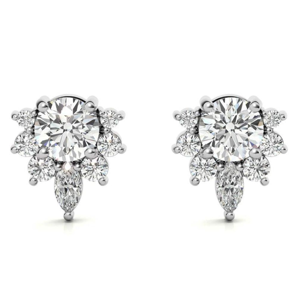 Round Cut Moissanite Cluster Stud Earrings in White Gold