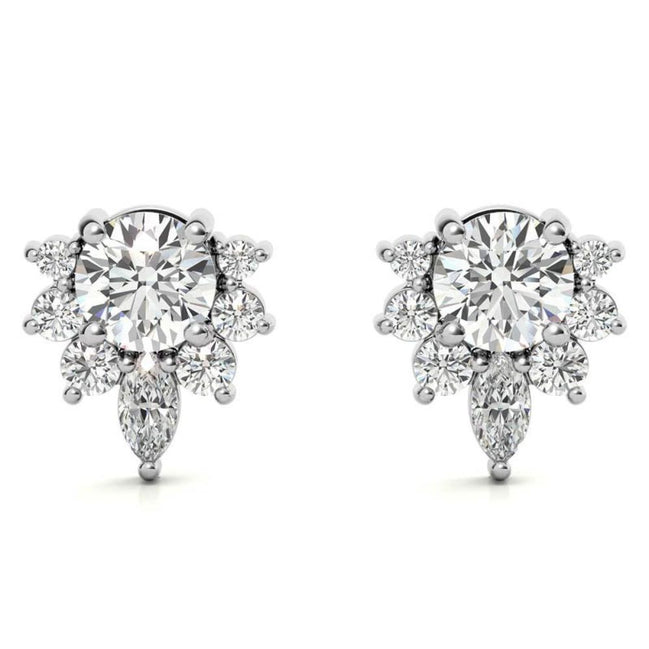 Round Cut Moissanite Cluster Stud Earrings in White Gold