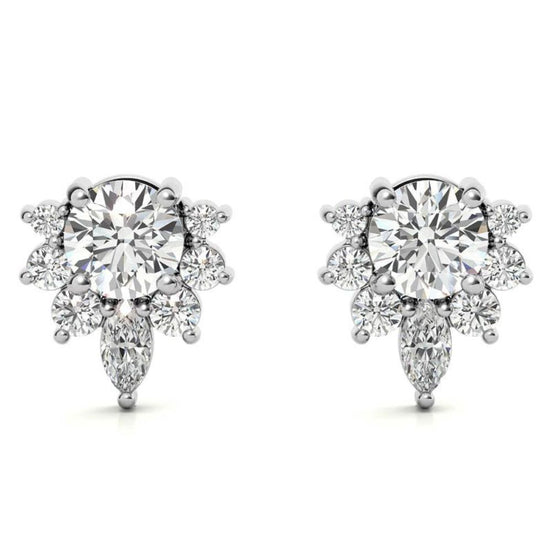 Round Cut Moissanite Cluster Stud Earrings in White Gold