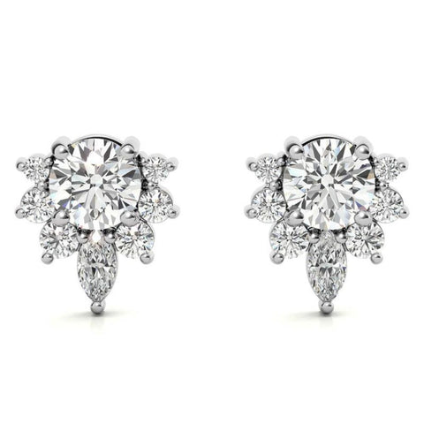 Round Cut Moissanite Cluster Stud Earrings in White Gold