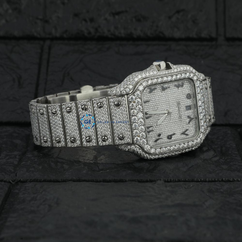 Full White Arabic Dial Moissanite Hip Hop Watch