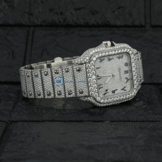 Full White Arabic Dial Moissanite Hip Hop Watch
