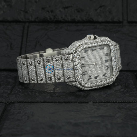 Full White Arabic Dial Moissanite Hip Hop Watch