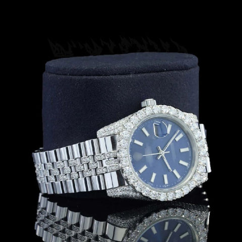 Blue Color Stainless Steel Moissanite Watch Gift For Men's