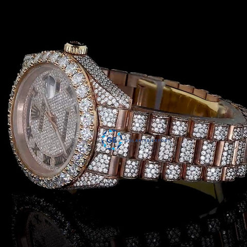 Stylish Moissanite Day Date Bust Down Fashion Watch For Men's