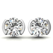 Half Bezel Round Cut Moissanite Dainty Earrings