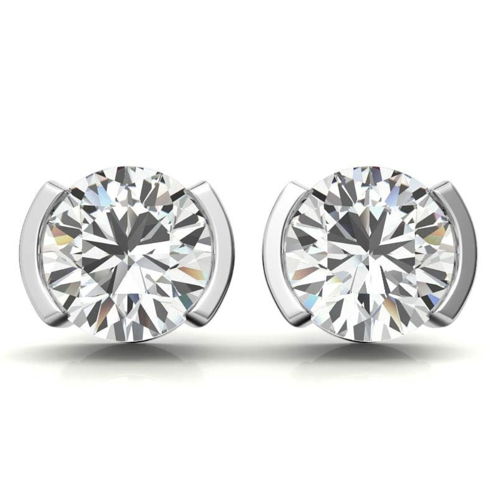 Half Bezel Round Cut Moissanite Dainty Earrings