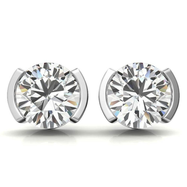 Half Bezel Round Cut Moissanite Dainty Earrings