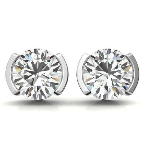 Half Bezel Round Cut Moissanite Dainty Earrings