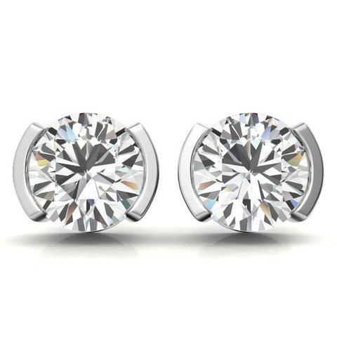 Half Bezel Round Cut Moissanite Dainty Earrings