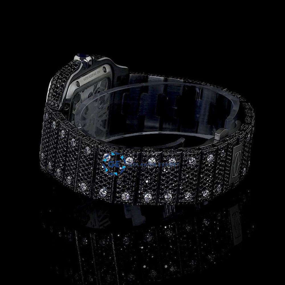 Formal Style Black Moissanite Skeleton Iced Out Watch