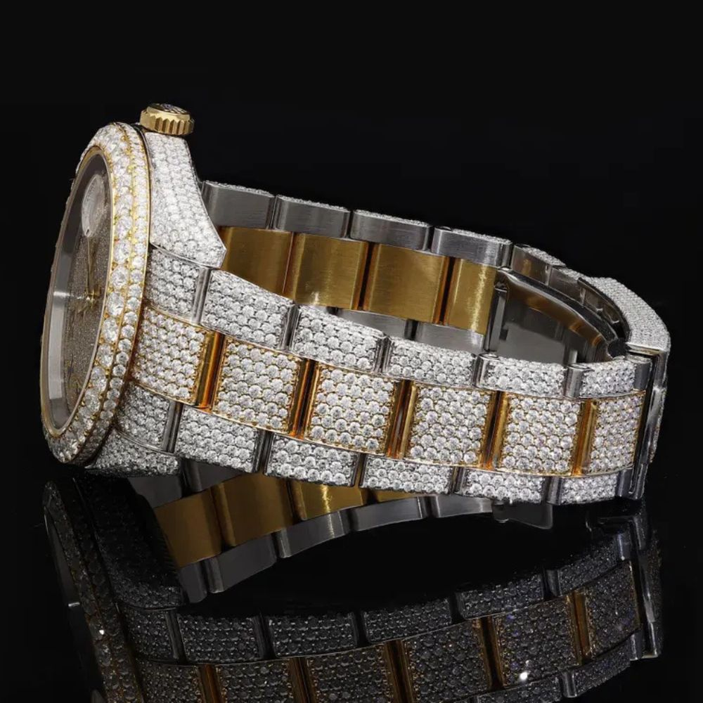 Dual Tone Moissanite Diamond Hip Hop Watch