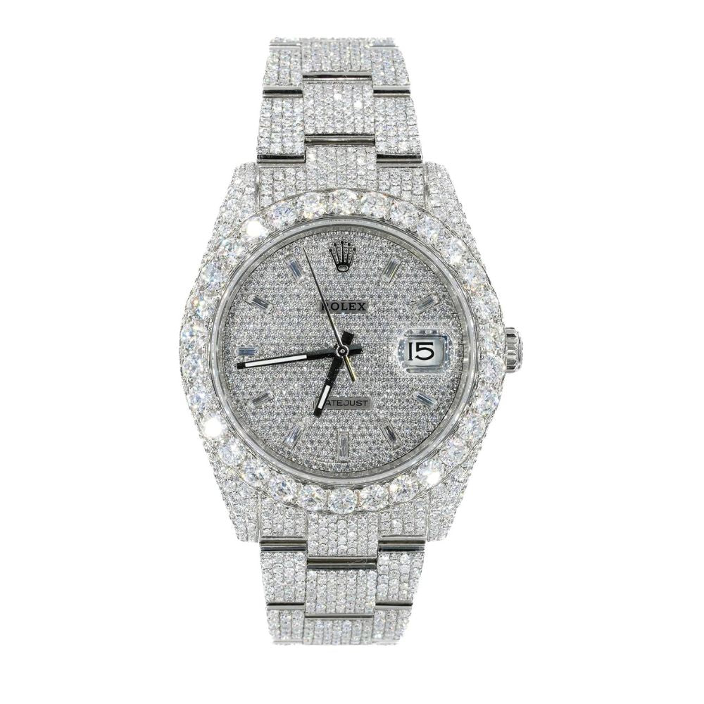 VVS1 Moissanite Datejust Iced Out Baguette Dial Watch