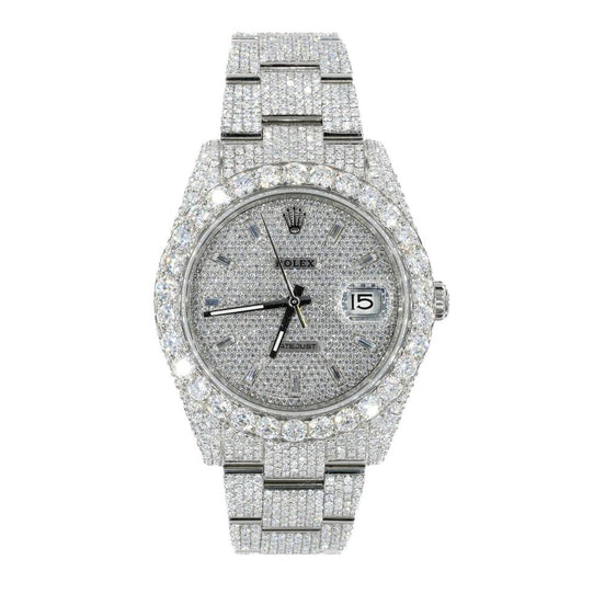VVS1 Moissanite Datejust Iced Out Baguette Dial Watch