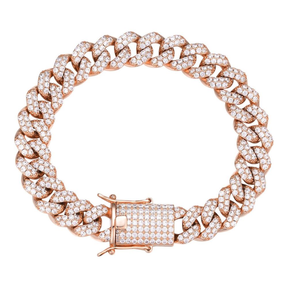 Rose Gold Plated Moissanite Cuban Link Bracelet