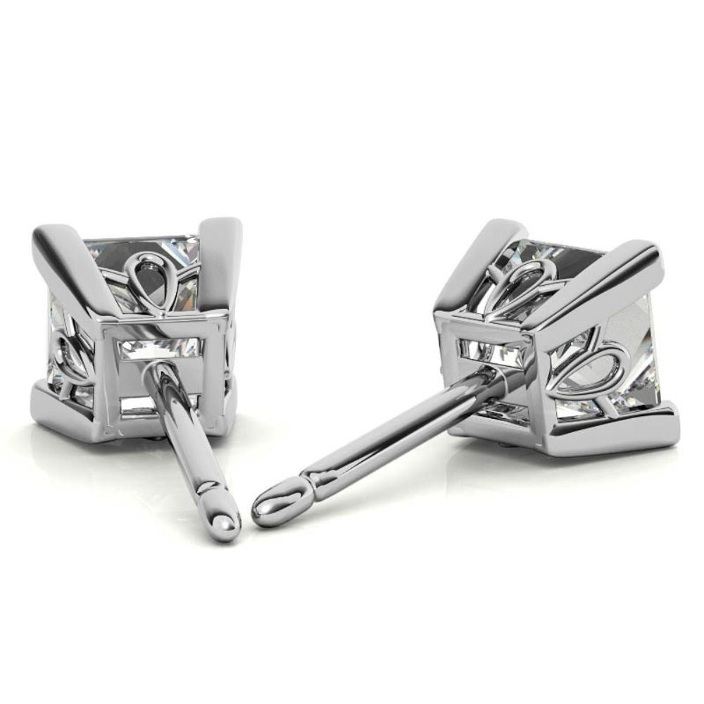 Claw Prong Princess Cut Moissanite Solitaire Stud Earrings