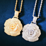 Rose Flower Silver Moissanite Men's Pendant