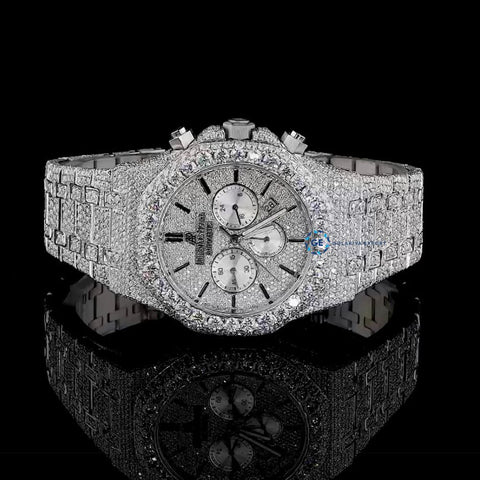 Chrono Back Stick Dial Fully Iced Out Wrist Watch