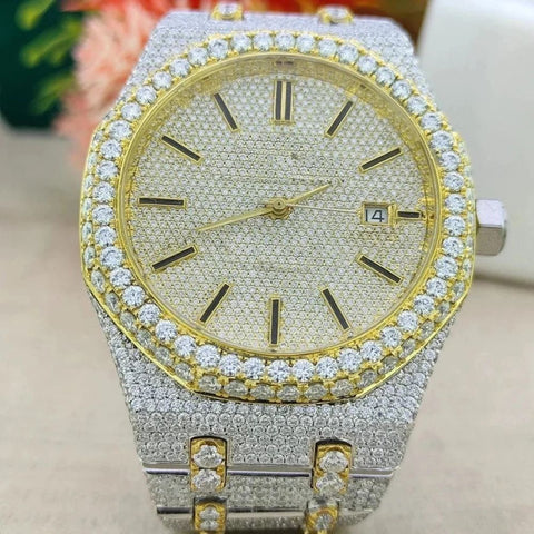 Yellow & White Handmade Automatic Moissanite Watch