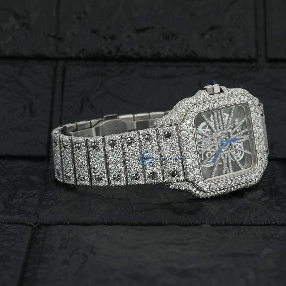 D Color Moissanite Bust Down Skeleton Watch For Men's
