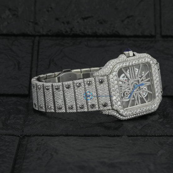 D Color Moissanite Bust Down Skeleton Watch For Men's