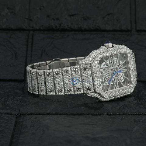 D Color Moissanite Bust Down Skeleton Watch For Men's